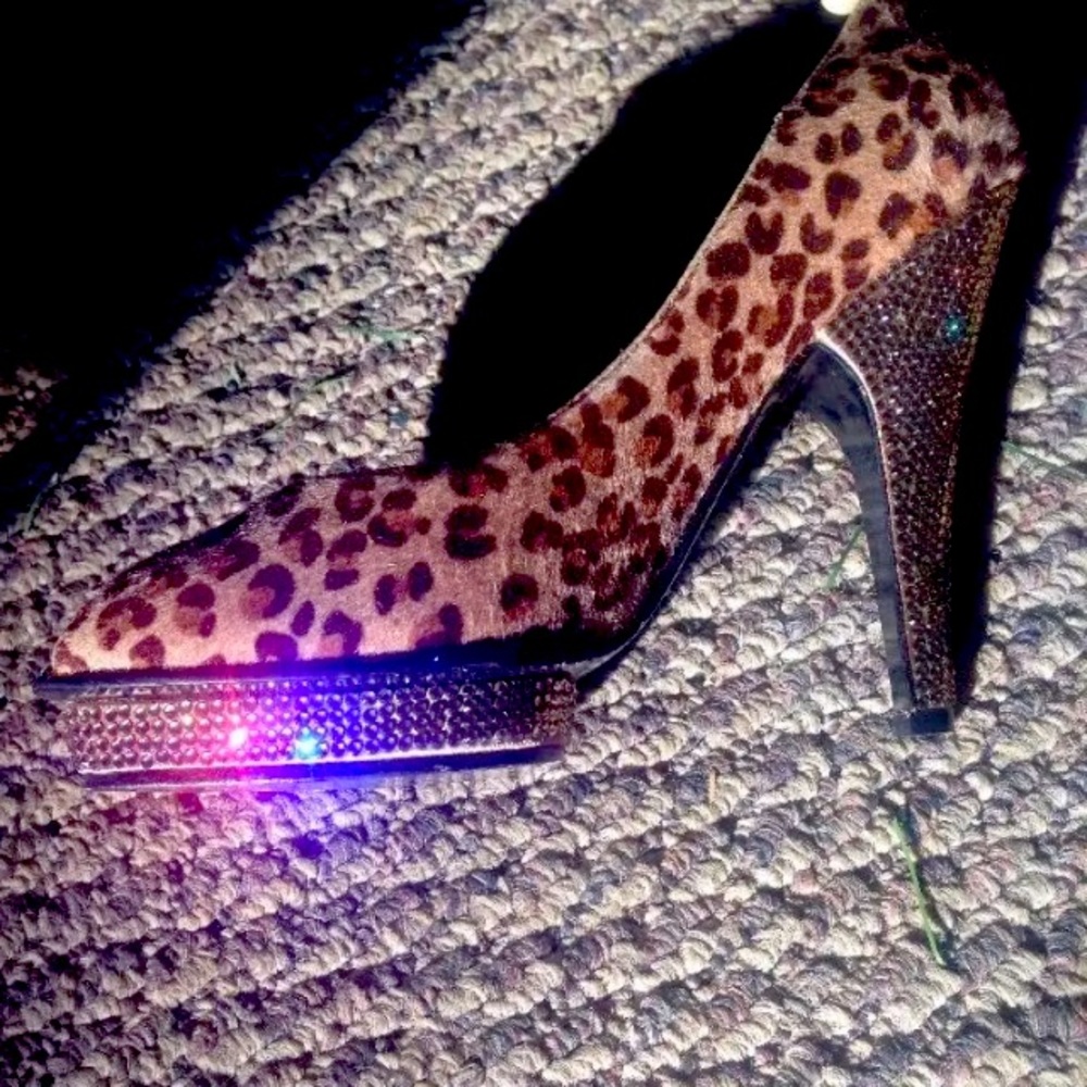 Betsey Johnson peep platform cowhide &crystals